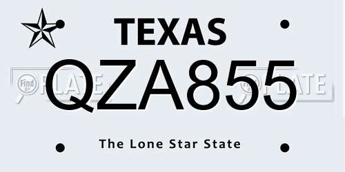 QZA855 Texas License Plate