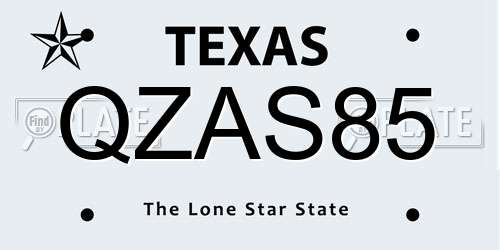 QZAS85 Texas License Plate