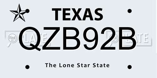 QZB92B Texas License Plate