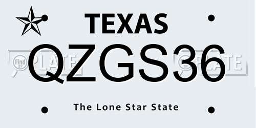 QZGS36 Texas License Plate