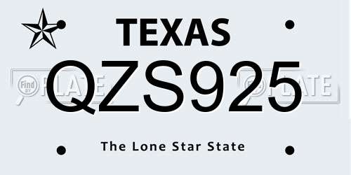 QZS925 Texas License Plate
