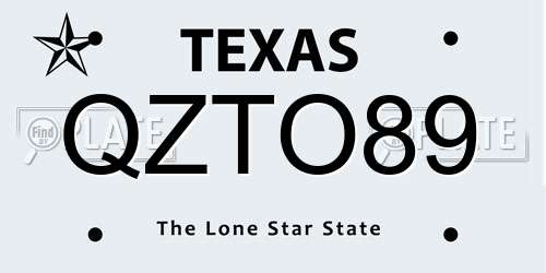QZTO89 Texas License Plate