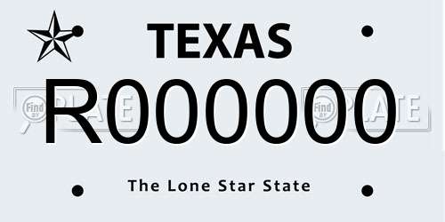 R000000 Texas License Plate