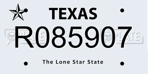 R085907 Texas License Plate
