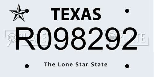 R098292 Texas License Plate