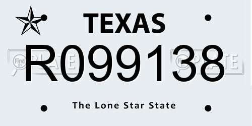 R099138 Texas License Plate