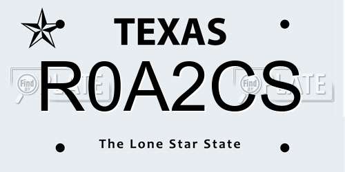 R0A2CS Texas License Plate