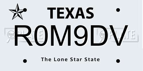 R0M9DV Texas License Plate