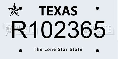 R102365 Texas License Plate