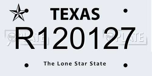 R120127 Texas License Plate