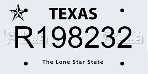 R198232 Texas License Plate
