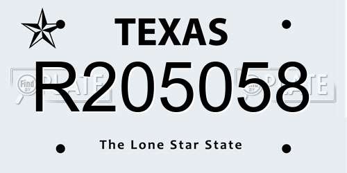 R205058 Texas License Plate