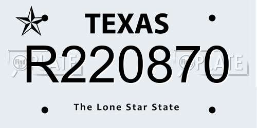 R220870 Texas License Plate