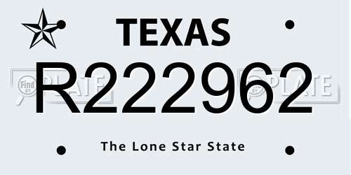 R222962 Texas License Plate