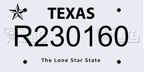 R230160 Texas License Plate