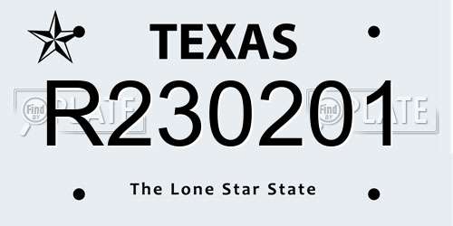 R230201 Texas License Plate