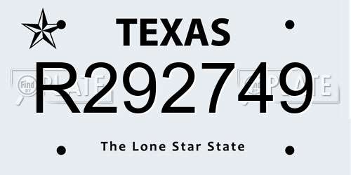 R292749 Texas License Plate