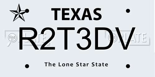 R2T3DV Texas License Plate