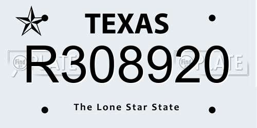 R308920 Texas License Plate
