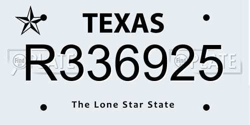 R336925 Texas License Plate