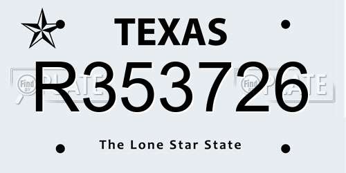 R353726 Texas License Plate