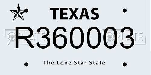 R360003 Texas License Plate