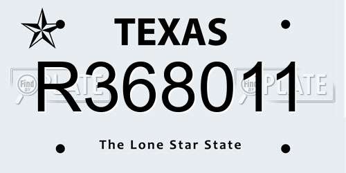R368011 Texas License Plate