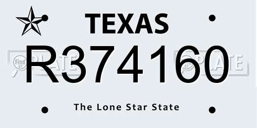 R374160 Texas License Plate