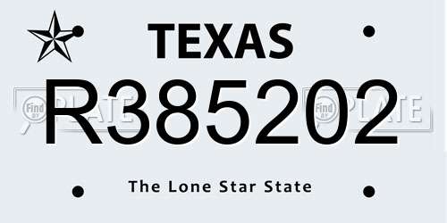 R385202 Texas License Plate