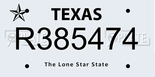 R385474 Texas License Plate