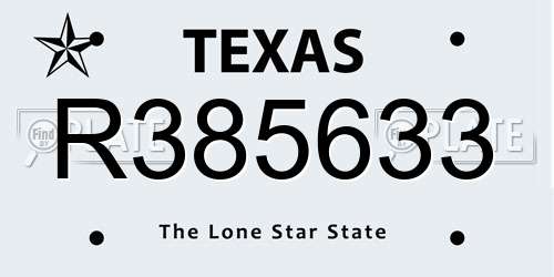 R385633 Texas License Plate