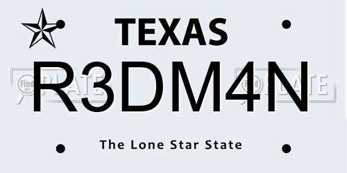R3DM4N Texas License Plate