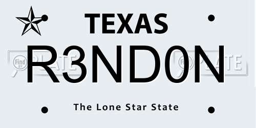 R3ND0N Texas License Plate