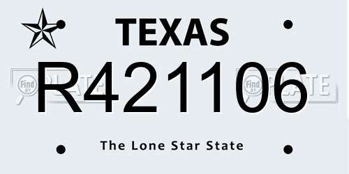 R421106 Texas License Plate