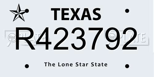 R423792 Texas License Plate