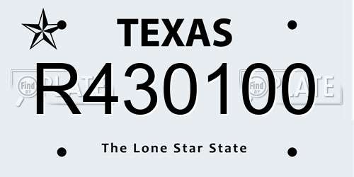 R430100 Texas License Plate