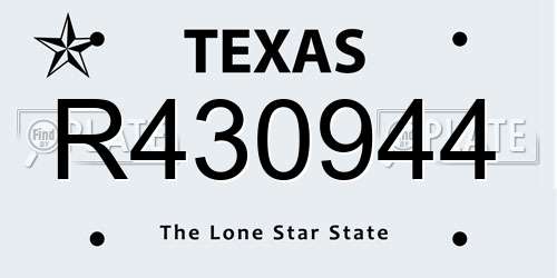 R430944 Texas License Plate
