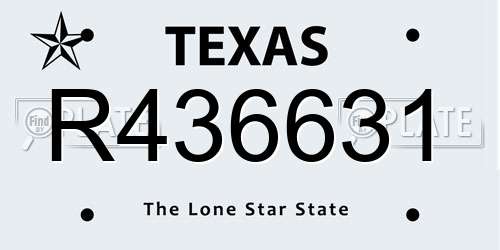 R436631 Texas License Plate