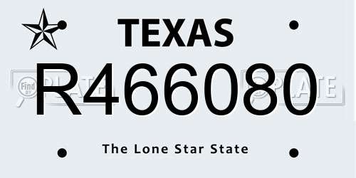 R466080 Texas License Plate