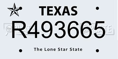 R493665 Texas License Plate