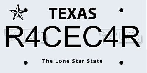 R4CEC4R Texas License Plate