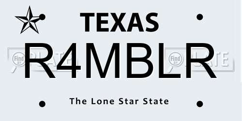 R4MBLR Texas License Plate