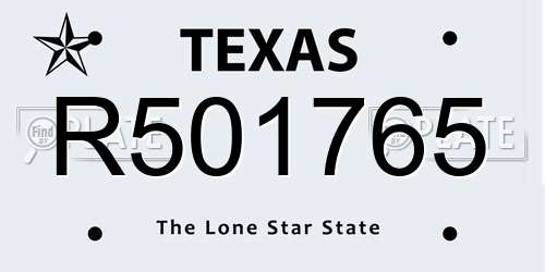 R501765 Texas License Plate