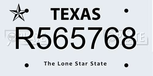 R565768 Texas License Plate