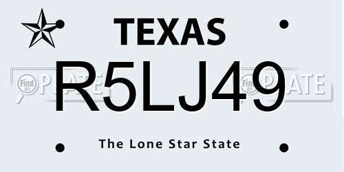 R5LJ49 Texas License Plate