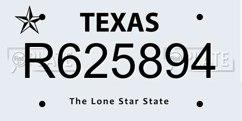 R625894 Texas License Plate