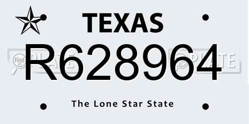 R628964 Texas License Plate