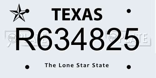 R634825 Texas License Plate
