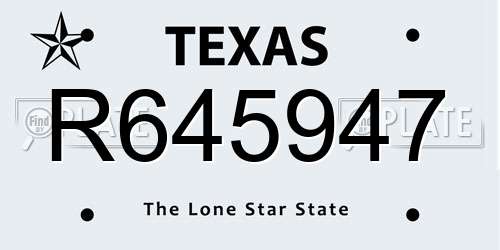 R645947 Texas License Plate