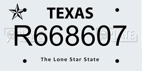 R668607 Texas License Plate